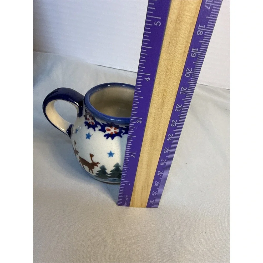 ANDAF Polish Pottery UNIKAT Creamer Pitcher Reindeer Winter Forest Christmas